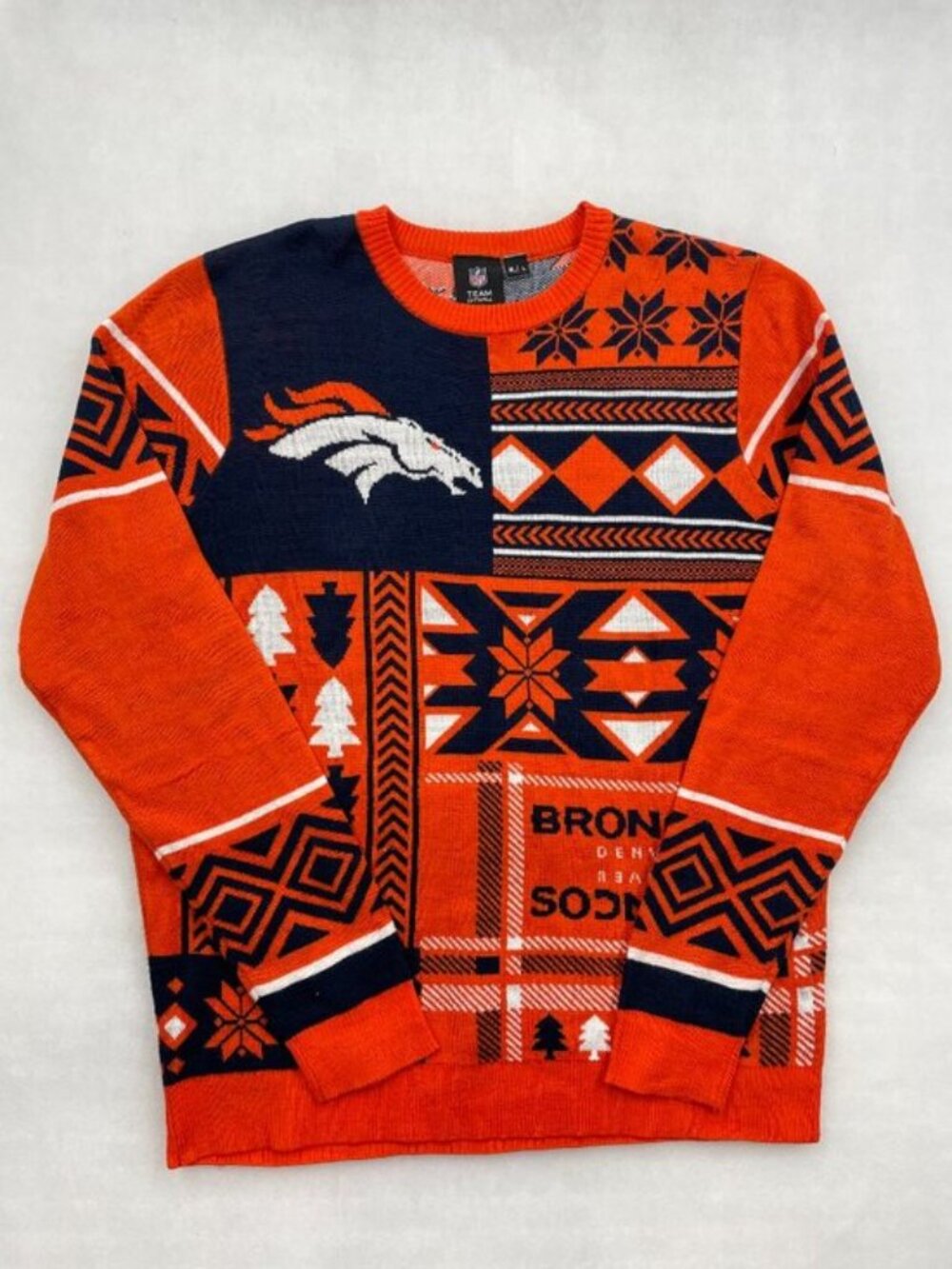 Denver Broncos NFL Team Apparel Football Retro All Over Print Sweater Men's L